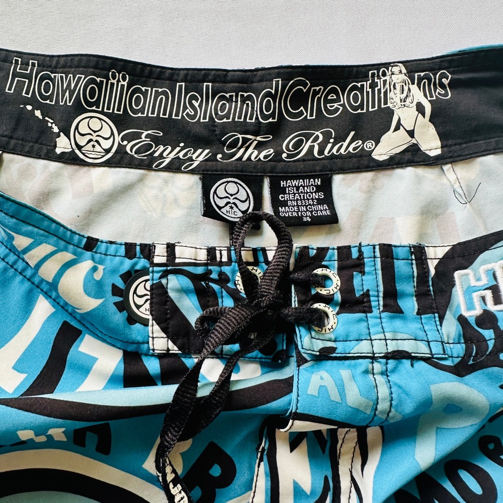 HIC Hawaiian Island Creations Mens Board Shorts 34‎ Howzit Surf Trunks Vacation - Picture 3 of 16